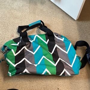 Chevron Patterned Duffel Bag - Green, Blue, Black